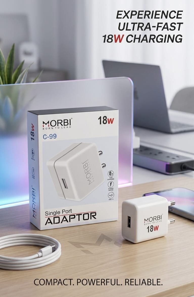 Morbi  C-99 Single Port Adaptor I 18W I Fast Charging I Intense Power I USB 3.0 I Charger