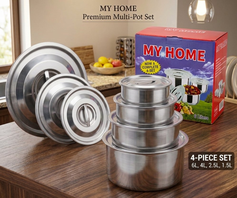 4 pots MY HOME Premium Stainless Steel Multi-Purpose Pot Set (Nesting Design & Flat Lids)